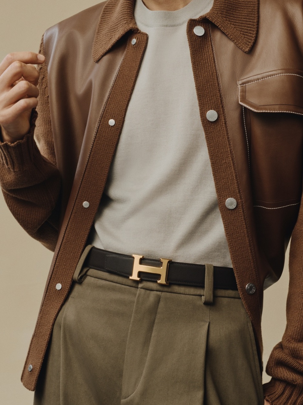 Hermes Black and Brown Reversible Leather Belt with H Buckle